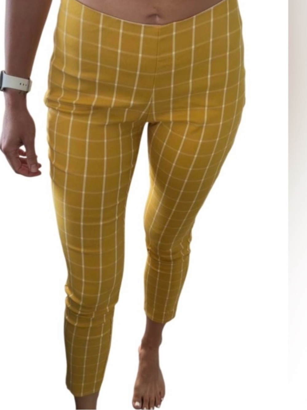 NWOT-A NEW DAY Mustard Yellow Plaid Cropped Ankle Pants